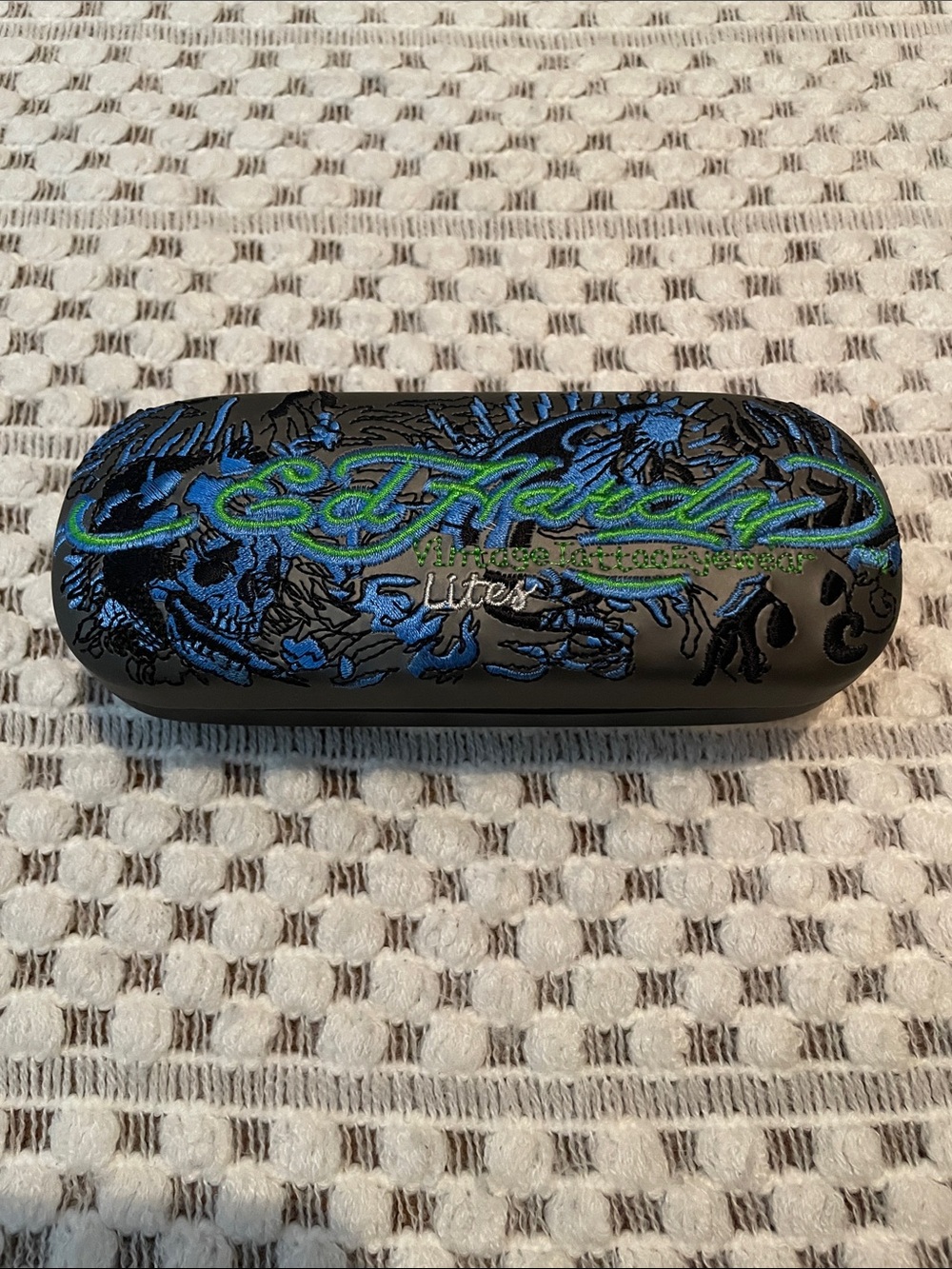 Ed Hardy by Christian Audigier Eyeglasses Sunglasses Hard Case Blue Embroidered - Picture 1 of 10